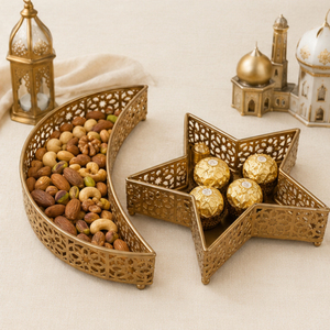 <b>Gold</b> Metal Moon and Star Ramadan <b>Serving</b> <b>Tray</b> Set Iron Eid Mubarak Decoration for Muslim Iftar Party Food Dessert Display - Product Image 3