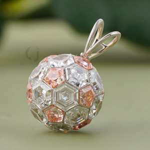 14K Yellow Gold 8.50 CT Lab Grown Diamond Ball Pendant Hexagon Pentagon Cut Pink White Near Colorless Invisible Setting Charm - Product Image 3