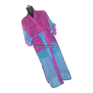 Heaven Arts and Craft KL005 Camisón Kimono Vintage para Mujer, Manga Media, Mezcla de Poliéster y Seda, Secado Rápido, Multicolor - Product Image 5