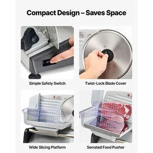 Machine à trancher électrique 200W de 7,5 pouces avec lame SUS420, épaisseur réglable de 0 à 0,6 pouces, certifiée ETL, pour la découpe de viande à domicile - Product Image 4