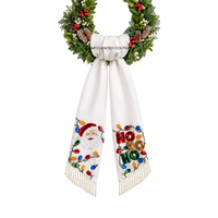 Couronne de Noël rouge avec nœud et broderie Père Noël, guirlande décorative faite à la main, style classique, saison de Noël, autres accessoires de mode