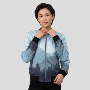 Chaqueta Bomber Unisex ROLEIN con Estampado de Montaña y Bosque, Cierre de Cremallera, Material de Poliéster Ecológico, Informal, para Invierno - Product Image 2