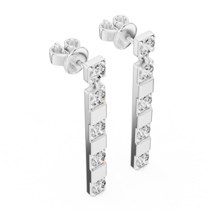 Boucles d'oreilles pendantes géométriques en diamant de laboratoire, taille ronde, serties griffes, pour femme, idéales pour mariage - Product Image 3