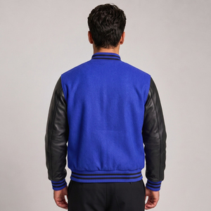 Men's Red Varsity <b>Jacket</b> Black Leather Sleeves <b>Star</b> Embroidery Button Closure Casual Autumn Wear Regular Fit - Product Image 5