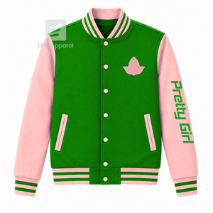 Veste universitaire personnalisée Alpha Kapa Alpha Sorority, verte et rose, manches longues, fermeture éclair sur le devant, col à bandes, logo brodé, coton - Product Image 1