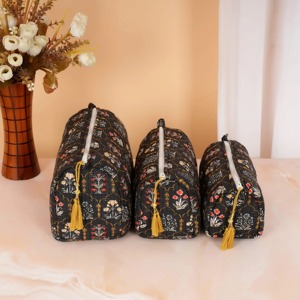 Ensemble de trousses de toilette vintage à fleurs avec fermeture éclair, pochettes de maquillage multifonctions pour les voyages et l'usage quotidien - Product Image 2