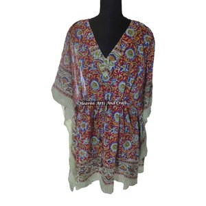 100% Cotton Women Sleepwear Hand Block Printed Kaftan Dress KFCS186 Light Weight Women Casual Occasion Wear Short Caftan Dresses - Product Image 6