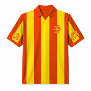 Camiseta de fútbol personalizada de la hermandad NSPDK, manga corta, logotipo en la parte delantera, camisa de poliéster a rayas azul y dorado para mujer - Product Image 1