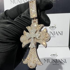 Colgante de Lujo Estilo Hip Hop, Diseño de Flor Personalizado, Patrón de Cruz, Certificado IGI, Plata de Ley 925, Chapado en Oro Rosa, para Unisex - Product Image 5