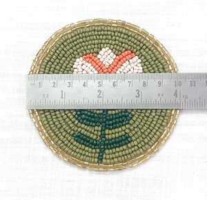 Handmade Eco-Friendly Bohemian Beaded Polyester Cotton Coasters Floral Design Drink <b>Mats</b> Green Orange White Pattern Table - Product Image 3