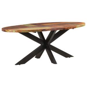 Table à manger en bois recyclé brun massif avec structure en acier thermolaqué, mobilier écologique unique - Product Image 1