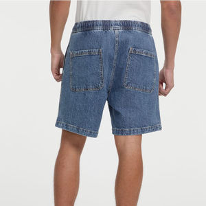 Shorts en jean délavé pour homme, taille mi-haute, coupe droite, en coton, style décontracté d'été, tissu respirant, couleur bleue - Product Image 2