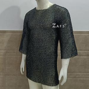 เสื้อเกราะเหล็กยุคกลางแบบโซ่เหล็กกล้าอ่อน ตอกหมุดแบบแบนพร้อมแหวนรอง  งานแฮนด์เมดสีดำ สำหรับชุดอัศวิน - Product Image 5