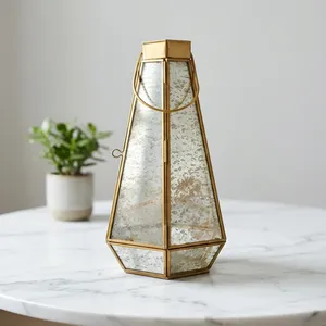 Artisan Design Tapered Glass <b>Lantern</b> with <b>Brass</b> Frame Durable Indoor Home Decoration L39 - Product Image 3
