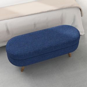 Panca contenitore ovale blu con gambe in legno di gomma 43,5"x16"x16" per camera da letto - Product Image 4