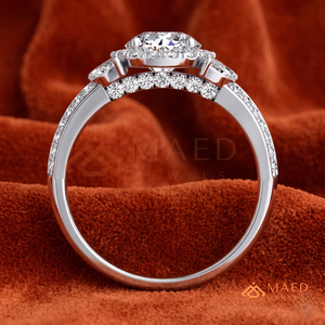 Round Cut Moissanite Halo Engagement <b>Ring</b> 925 Silver Three Stone <b>Split</b> Shank Pave Band Wedding <b>Ring</b> Diamond Look Jewelry - Product Image 3