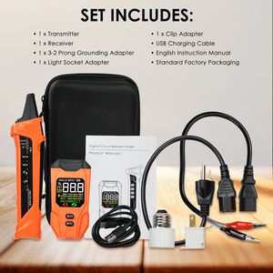 ชุดค้นหาเบรกเกอร์ไฟฟ้าสำหรับช่างไฟฟ้ามืออาชีพ – เครื่องส่งสัญญาณและตัวรับสัญญาณ, โหมดอัจฉริยะ AI, การทดสอบเวลาการตัดวงจร GFCI, AC 90-230V - Product Image 3