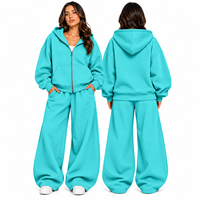Nouveaux ensembles de survêtements pour femmes, très tendance, 2 pièces, sweat-shirt à capuche surdimensionné avec fermeture éclair et pantalon de survêtement assorti, vêtements d'hiver