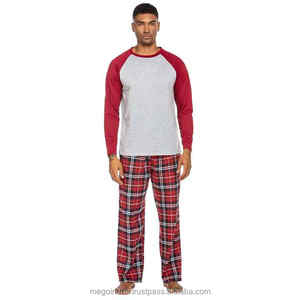 2025 Top Trending <b>Men's</b> Satin Pajama Pants Long Sleeve Two-Piece Knitted Cotton Loungewear Plaid Style for Couples - Product Image 2