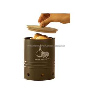 Gran oferta, contenedor de almacenamiento de metal marrón carbón con tapa de madera, diseño Superior para cebolla, ajo y elementos esenciales para todos los días en varios tamaños - Product Image 4