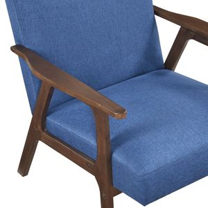 Poltrona Moderna Contemporanea in Tessuto Blu con Finitura Marrone in Legno di Gomma Massiccio e Seduta Imbottita per Soggiorno - Product Image 4