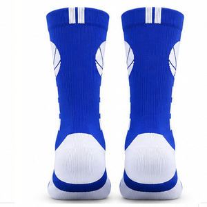 Chaussettes de basket-ball bleues et blanches en tricot jacquard, vêtements d'équipe athlétiques, fabrication OEM, marque privée, fabricant de chaussettes de sport, vente en gros, en vrac, 2027 - Product Image 5