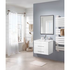 Meuble-lavabo de salle de bain blanc brillant de 24 pouces mural à double tiroirs système de fermeture en douceur évier en céramique cadre en aluminium pour moderne - Product Image 1