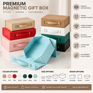 Boîte cadeau pliante de luxe avec poignée en ruban, emballage rigide en papier, boîte cadeau personnalisée pour bijoux, vêtements, mariage et articles de luxe - Product Image 4