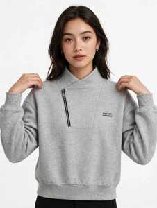 ONETEN APPAREL Sudadera de Forro Polar para Hombre con Cremallera de Cuarto, Manga Larga, Estampado, Cuello Alto, Oversize, Casual, para Invierno, con Cremallera Frontal - Product Image 5