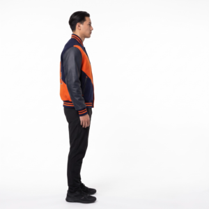 Veste universitaire technique en laine métonnée épaisse personnalisée pour homme, avec manches en cuir PU, blocs de couleur, style Letterman, OEM - Product Image 3