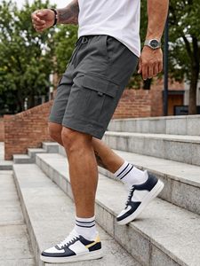 Comfortable Fit Men's Solid Casual Shorts Gym Running Breathable Lightweight Canvas Fabric Drawstring Closure 100% Polyester - Product Image 1
