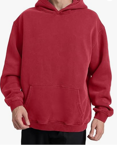 Sweat-shirt à capuche rouge unisexe, couleur unie, décontracté, à manches longues, avec poche avant, pour l'automne - Product Image 3