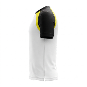 Men's White Black Yellow Raglan Sleeve Sporty T-Shirt O-Neck Quick Dry Knitted Regular Fit Solid Color Blocked Design - Product Image 3
