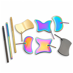 <b>Handheld</b> Metal Makeup <b>Mirror</b> Set Rainbow Gold Plated Portable Beauty Tool Multi Shape Design - Product Image 4