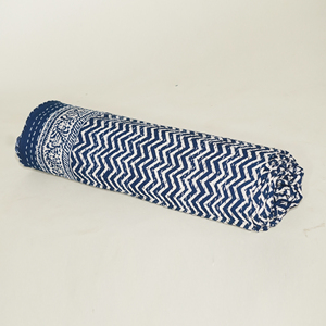 Blue Printed Bohemian Fluffy Organic Cotton <b>Quilt</b> Blanket Handmade Zigzag Floral Pareo Wrap <b>Throw</b> Soft Breathable Unisex Bedding - Product Image 2