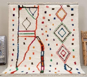 Alfombra Beni Ourain Hecha a Mano, Estilo Marroquí, 100% Lana, Patrón Geométrico, Lavable, Pelo Grueso - Product Image 4