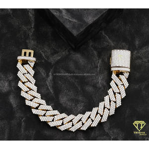 Pulsera Cubana Unisex de Moissanita y Diamantes en Plata de Ley 925 con Eslabones Anchos con Incrustaciones y Cierre de Caja de Lujo, Diseño Hip Hop - Product Image 1