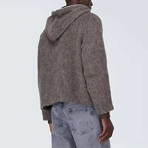 Veste à capuche unisexe en laine coupe classique avec fermeture éclair, imprimé numérique, teinture en fil, couleur unie, décontractée, pour l'hiver - Product Image 3