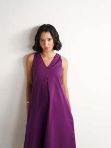Strapless Color Block Midi <b>Dress</b> With Straight Silhouette And Contrast Hem In <b>Purple</b> And Navy For Daily Wear Beautiful <b>Dress</b> - Product Image 5
