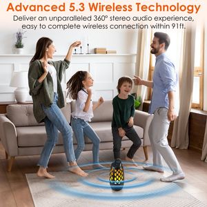 Enceinte d'extérieur sans fil IPX5 étanche 4.1 avec LED effet flamme, 3 modes d'éclairage, support mural et piquet, portable, enceinte flamme 5.3 - Product Image 5