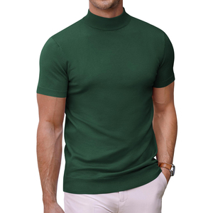 <b>Men's</b> Brown Short Sleeve Knitted <b>Turtleneck</b> Pullover Solid Color Regular Fit Summer <b>Sweater</b> Top - Product Image 5