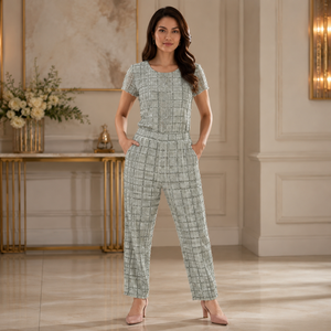 Luxury Women Textured Co Ord Set Premium Short Sleeve <b>Top</b> Elastic Waist Pants Designer Casual Office Travel Resort Outfit Wear - Product Image 3