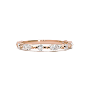 <b>Fine</b> <b>Ring</b> Marquise & Round Lab Created Diamond Band <b>Ring</b> 14K 18K Solid Gold Minimalist Wedding Band Stackable Anniversary Gift - Product Image 2