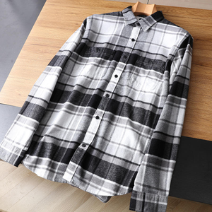 Chemise en flanelle à carreaux 100 % coton pour homme, manches longues, boutonnage simple, sergé, vente en gros - Product Image 5