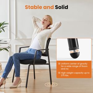 Sillas de brazo apilables con respaldo de malla Metal resistente y tela tapizada Negro Paquete de 2 cómodas sillas de espera - Product Image 5