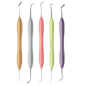 Juego de 5 piezas de instrumentos con mango de silicona compuesta de colores, con estuche, espátula de relleno Ergo Grip y condensador Plugger - Product Image 1