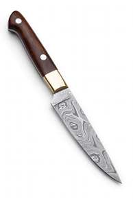 Couteau de cuisine utilitaire artisanal en acier Damas avec bolster en laiton et manche en bois, outil à éplucher - Product Image 5