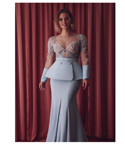 Ensemble coordonné élégant pour femme : Blazer transparent à peplum et jupe coupe sirène, imperméable et séchage rapide, idéal pour les soirées estivales - Product Image 1