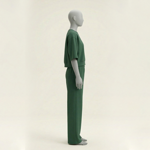 Ensemble 2 pièces personnalisé pour femme, haut court à col montant et pantalon long, tenue de sport décontractée, grande taille, hiver, 100% coton, polaire uni - Product Image 3