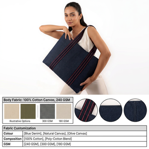 Sac fourre-tout en toile de coton pour femmes, 240 GSM, avec poignées à rayures contrastées, logo personnalisé pour les marques de labels privés - Product Image 3